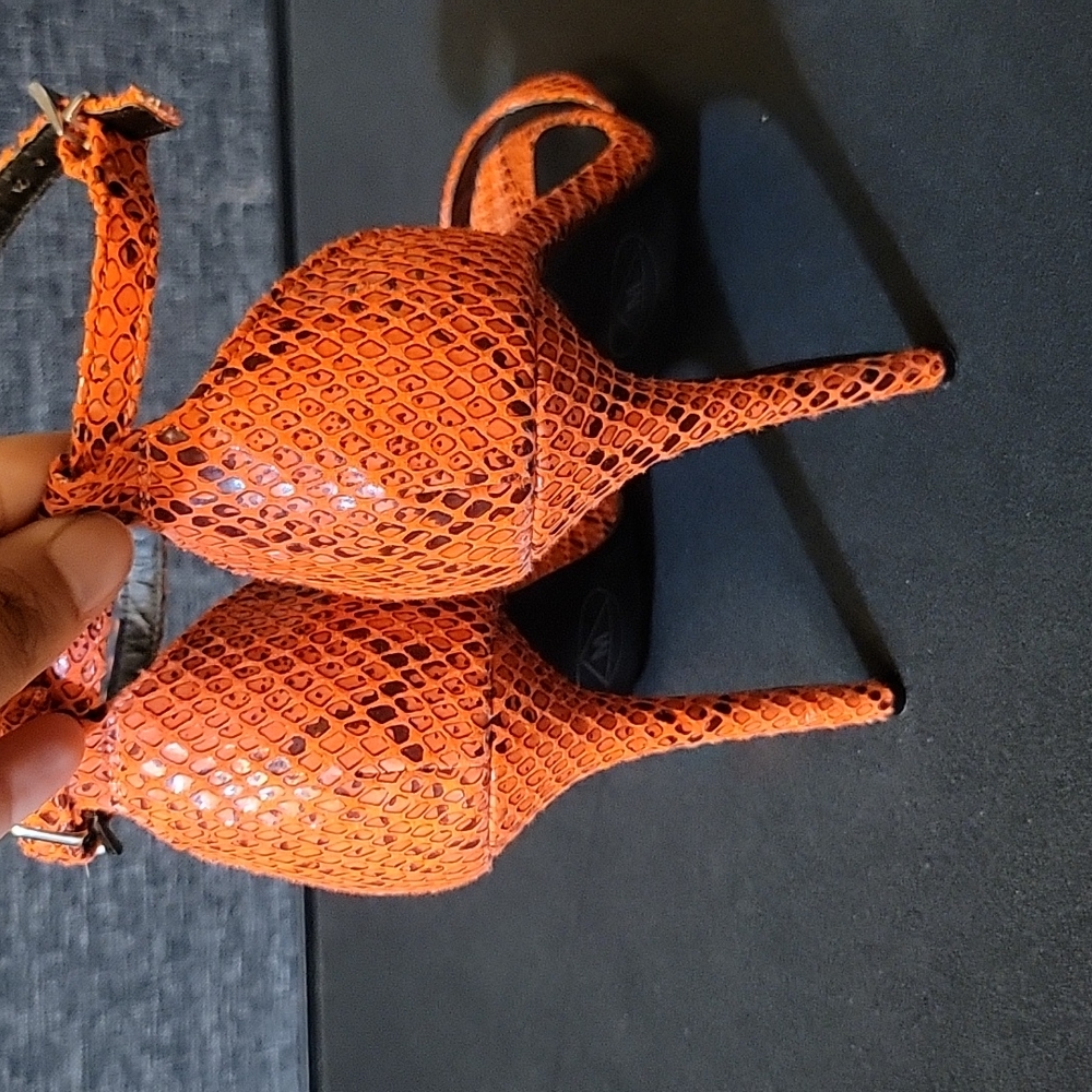 Missguided| Orange Faux Snakeskin Ankle Strap Heeled Sandals Size 10